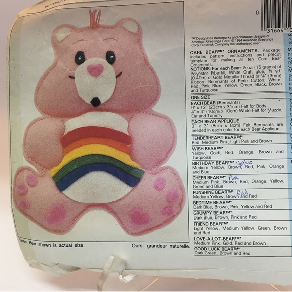 Vintage BUTTERICK Craft Sewing Pattern / Care Bears Ornaments - Picture 2 of 2